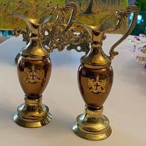 Pair Of Copper/Brass Ewer Dragon Handle London Armorial Crest